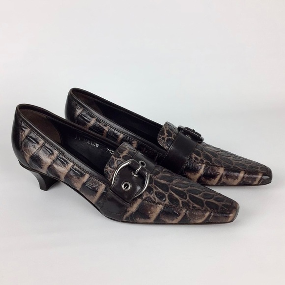 Donald J Pliner Couture Womens Narrow Mallow Brown Croc Print Pumps size 7.5N - Picture 1 of 16